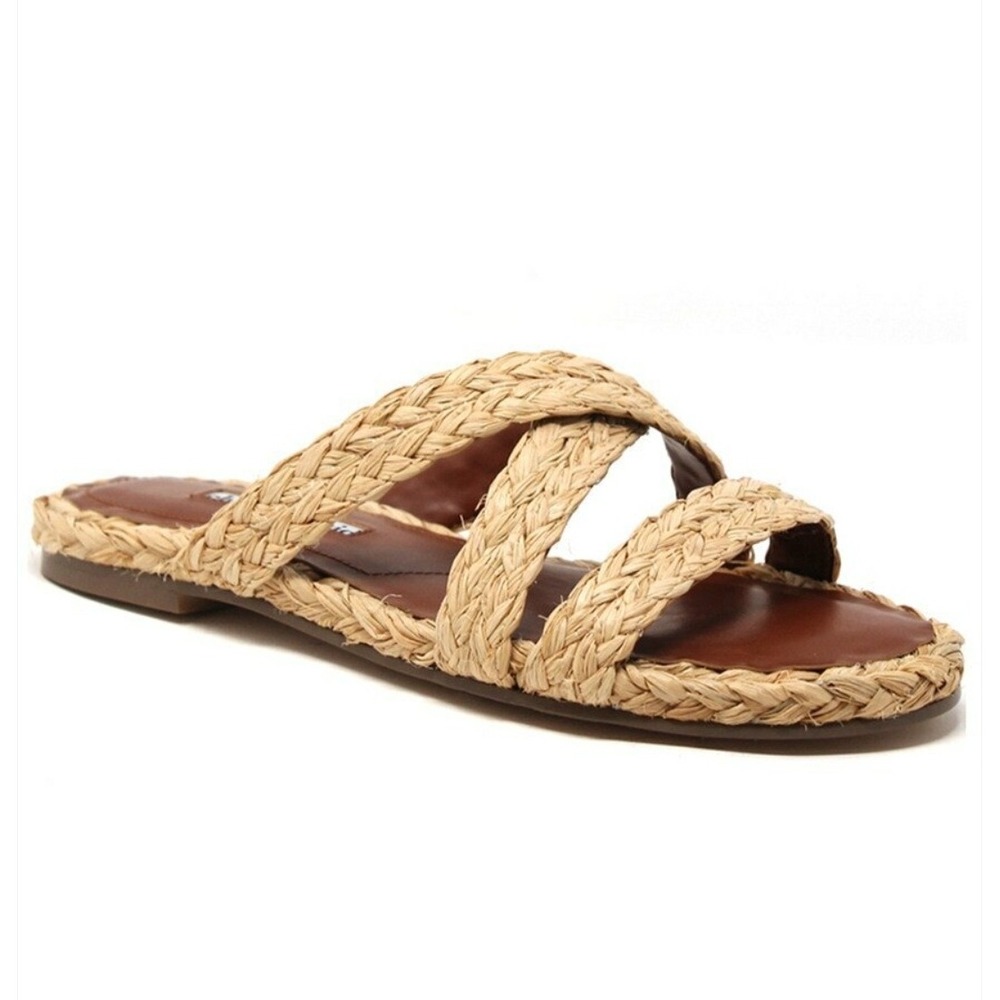 Charles David Beige Braided Two-Strap Slide Sandals